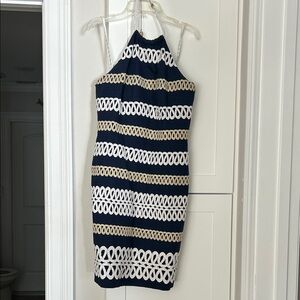 Lilly Pulitzer Navy, White & Tan Strapless Halter Dress